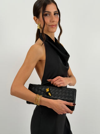 Abito Lungo Halter con Scollo Morbido Nero