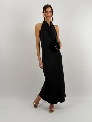 Abito Lungo Halter con Scollo Morbido Nero