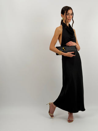 Abito Lungo Halter con Scollo Morbido Nero