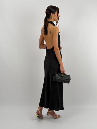 Abito Lungo Halter con Scollo Morbido Nero