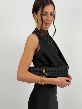 Abito Lungo Scollo Morbido e Pizzo Nero