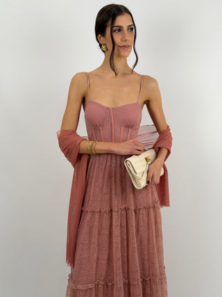 Abito Rosa Antico in Pizzo a Balze