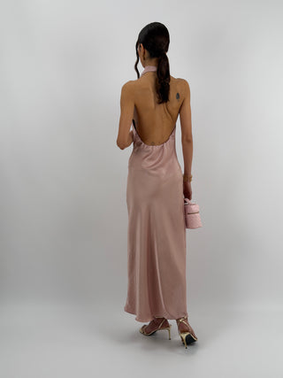 Abito Lungo Halter con Scollo Morbido Rosa