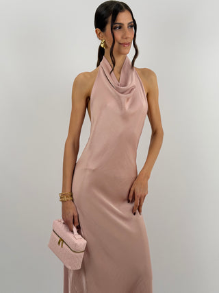 Abito Lungo Halter con Scollo Morbido Rosa