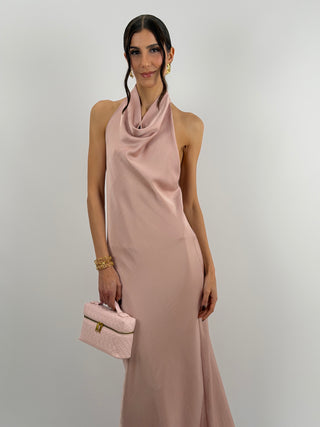 Abito Lungo Halter con Scollo Morbido Rosa
