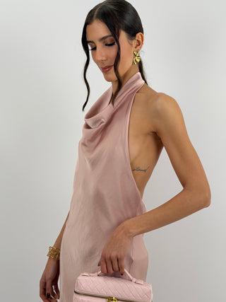 Abito Lungo Halter con Scollo Morbido Rosa