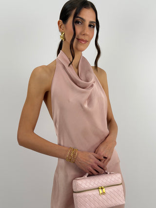 Abito Lungo Halter con Scollo Morbido Rosa