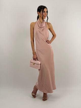 Abito Lungo Halter con Scollo Morbido Rosa