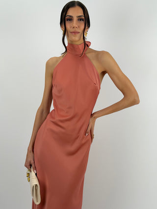 Abito Lungo Halter Salmone