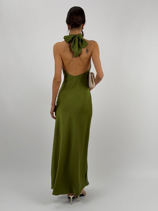 Abito Lungo Halter Verde Oliva