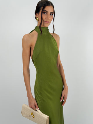 Abito Lungo Halter Verde Oliva