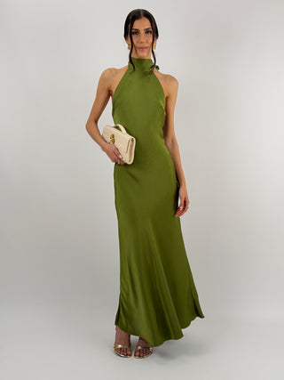 Abito Lungo Halter Verde Oliva