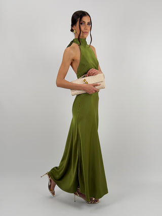 Abito Lungo Halter Verde Oliva