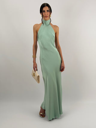 Abito Lungo Halter Verde Salvia