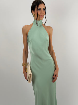 Abito Lungo Halter Verde Salvia