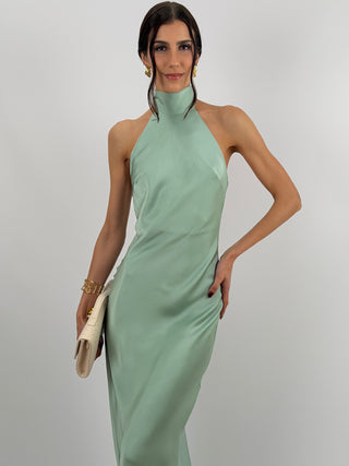 Abito Lungo Halter Verde Salvia