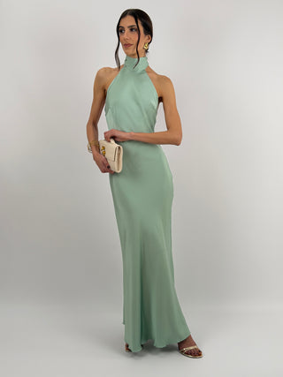 Abito Lungo Halter Verde Salvia