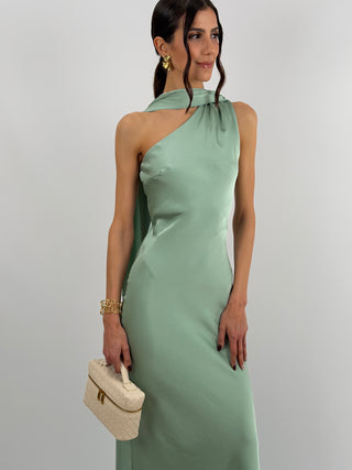 Abito Lungo Monospalla Verde Salvia
