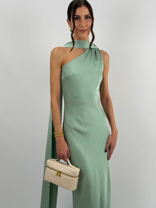 Abito Lungo Monospalla Verde Salvia