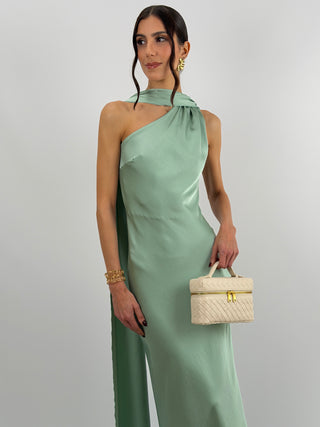 Abito Lungo Monospalla Verde Salvia