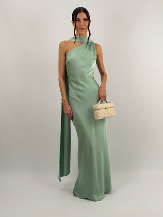 Abito Lungo Monospalla Verde Salvia