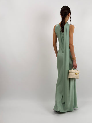 Abito Lungo Monospalla Verde Salvia