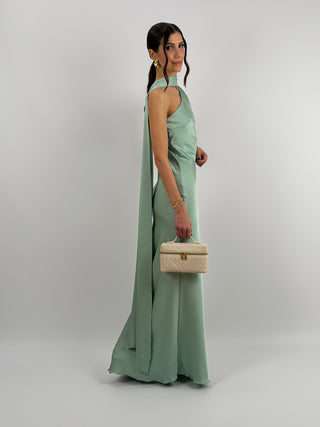 Abito Lungo Monospalla Verde Salvia