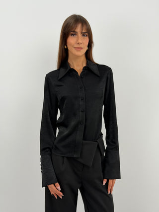 Camicia Nera in Satin - Lumina