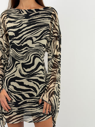 Zebra Print Dress with Bell Sleeves - Lumina