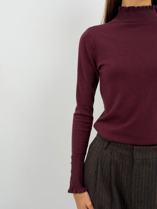 Burgundy Turtleneck with Ruffles