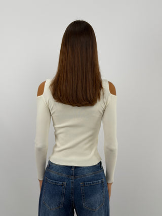Cream Cut Out Knit Top