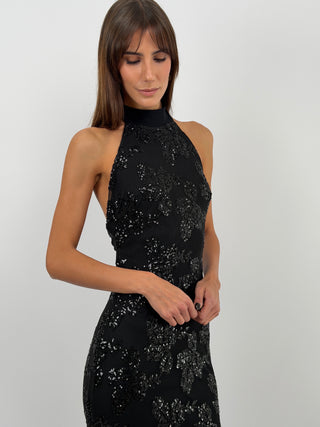 Black Halter Dress with Sequins
