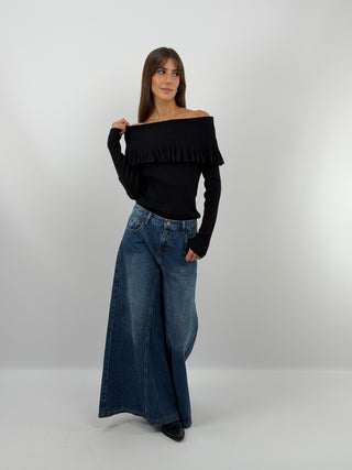 Black Off-Shoulder Knit Top