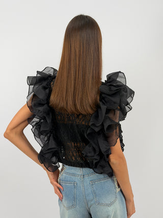 Top in Pizzo con Volant Nera