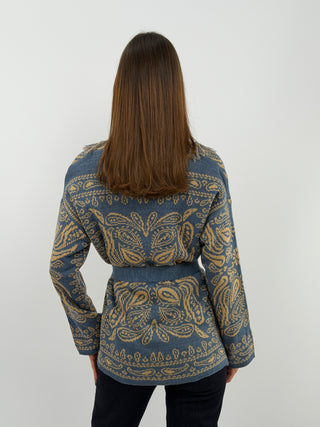 Light Blue Long Patterned Cardigan