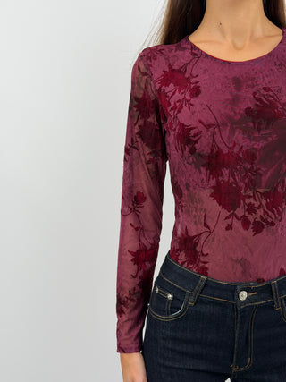 Body Bordeaux en Velours à Motifs