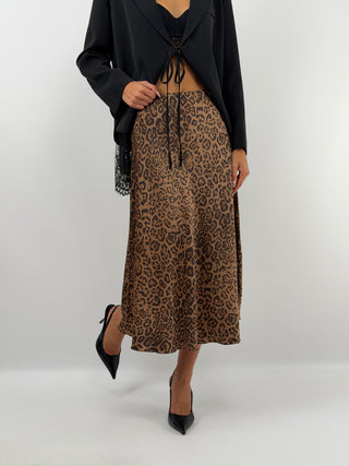 Leopard Print Satin Skirt
