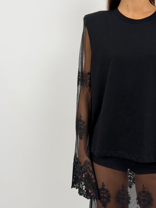 Black Top with Tulle Sleeves - Lumina