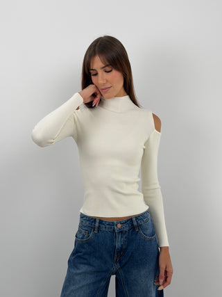 Cream Cut Out Knit Top