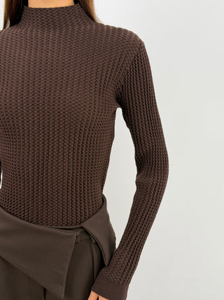 Brown Textured Turtleneck