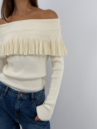 Cream Off-Shoulder Knit Top