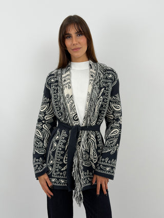 Blue Long Patterned Cardigan