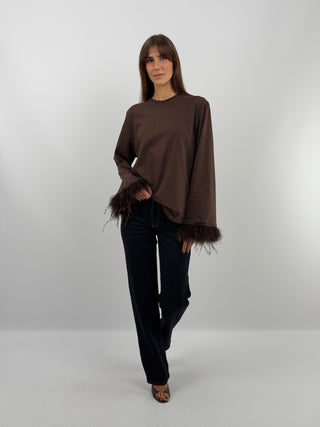 Maglia Marrone con Piume - Lumina
