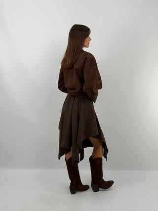 Brown Midi Check Skirt