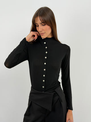 Maglia con Cashmere Ultralight con Bottoni Nera