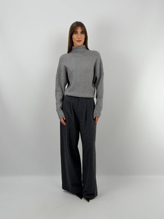 Pantalon à Fines Rayures Gris Foncé - Lumina