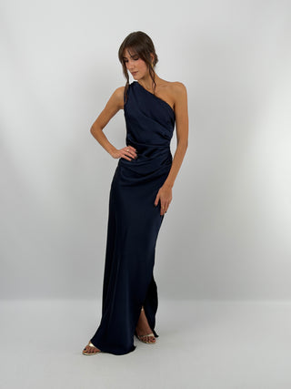 Abito Satin Monospalla Blu