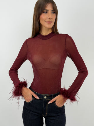 Body Bordeaux con Piume