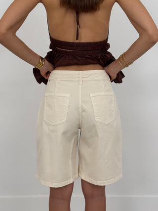 Bermuda in Denim con Pinces Crema
