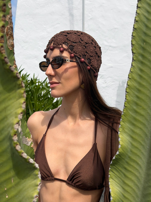 Berretto a Cuffia Crochet Marrone